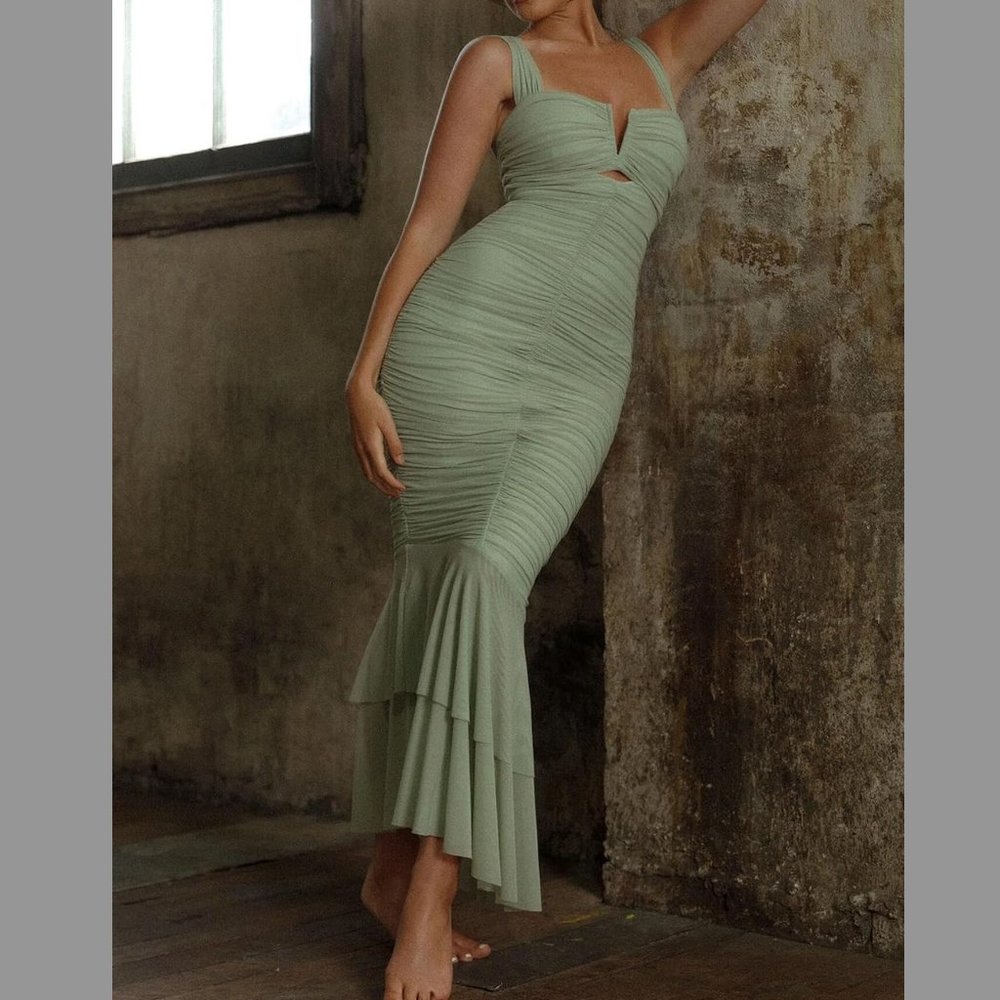 Green Ruched Mermaid Dress